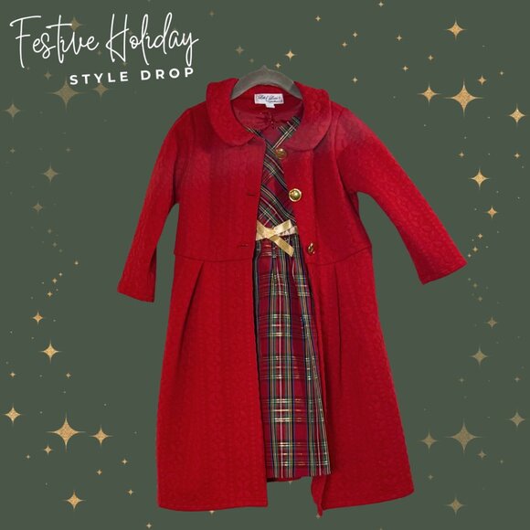 Lots Of Love Other - Classic Red Holiday Dress Coat & Plaid Christmas Dress Lots of Love Girls Size 6